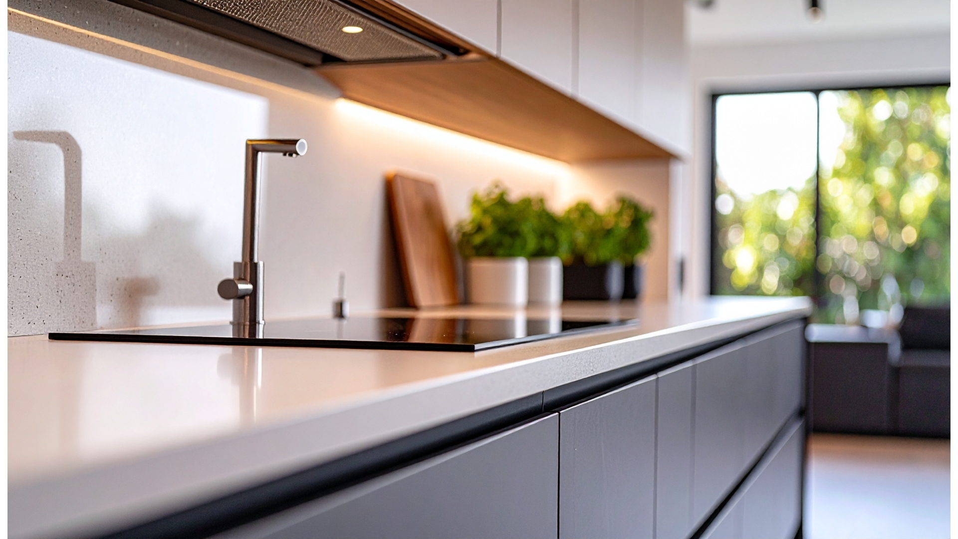 Cocina minimalista Puente de Vallecas 2018 - Reforma integral con muebles blancos y encimera cuarzo